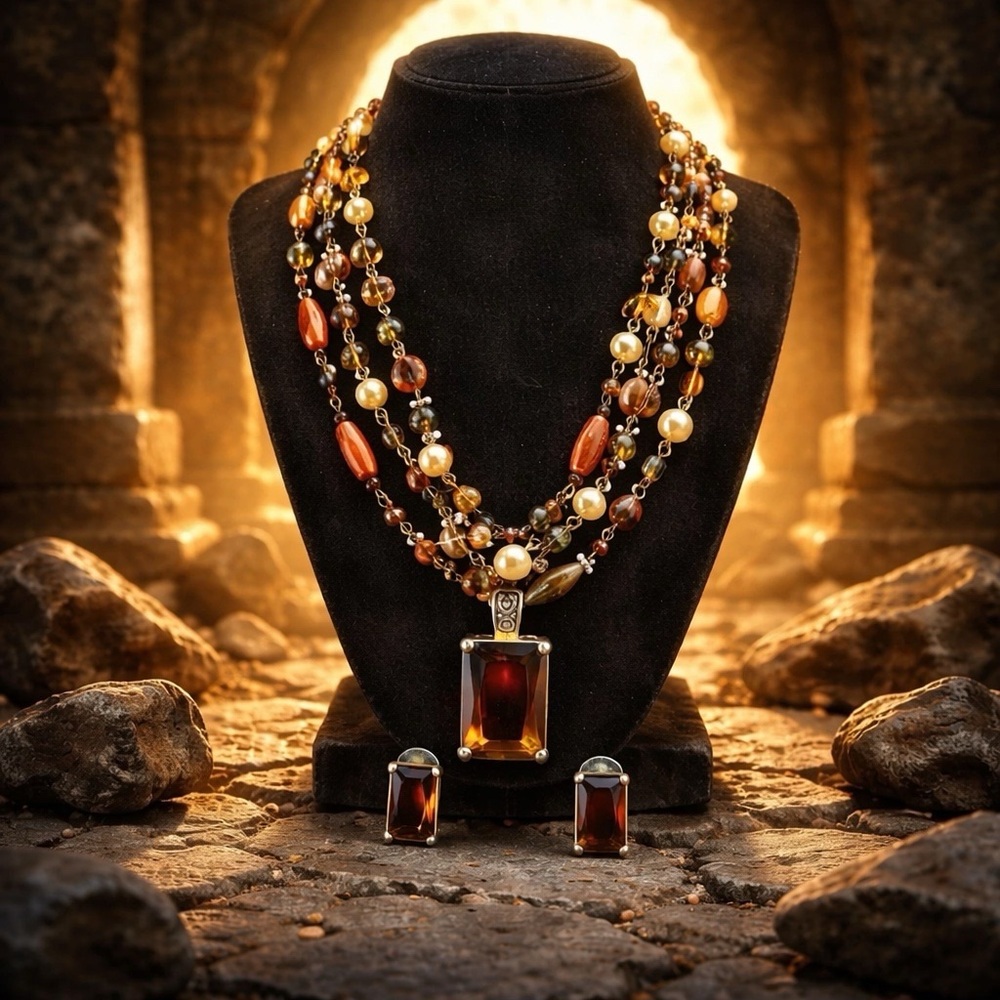Brown and Ivory Multi-Strand Necklace Set